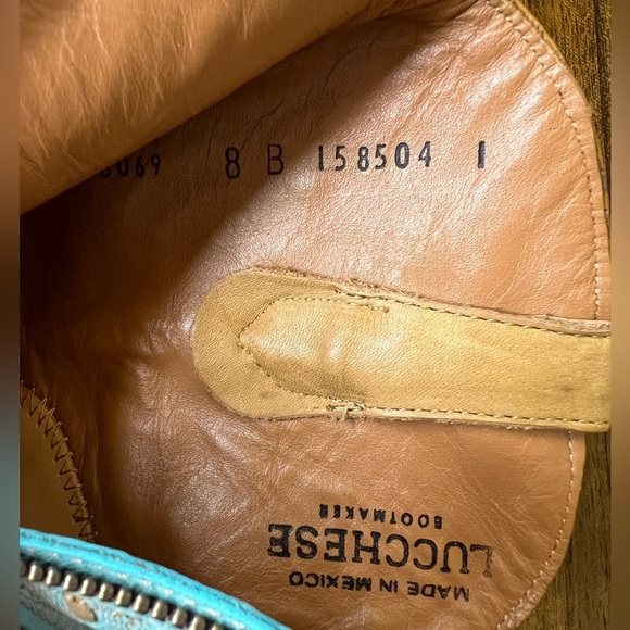 Lucchese Women’s Size 8 Short Western Boots Tan & Turquoise Leather NWT - Picture 9 of 10